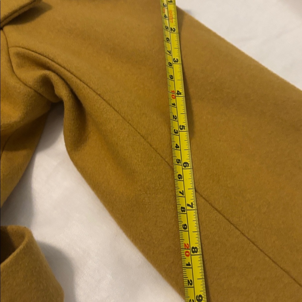 VTG Kenar Mustard cropped Trench Coat felt crossover wool blend SZ L belted - Picture 12 of 15